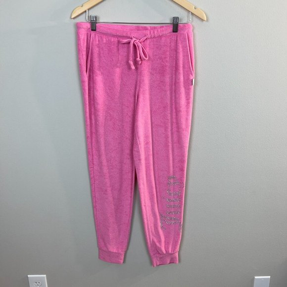 Juicy Couture Sleepwear Jogger Pants‎ Large Pink Studded Drawstring Lounge - Picture 1 of 9